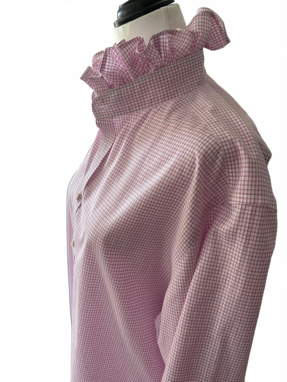 Upcycled Men's Button Up Dress Shirt with Ruffle Collar | One of One - Picture 2 of 9